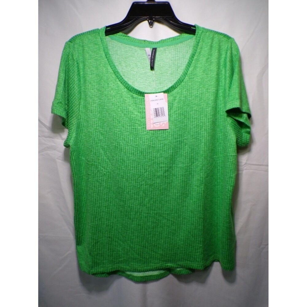 Jacklyn Intimates WHISPERLUXE Ribbed Crew Neck Top Green XL Women's